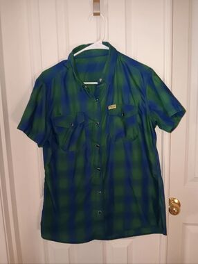 DIXXON Short Sleeve Plaid Button-Down Shirt - Blue & Green